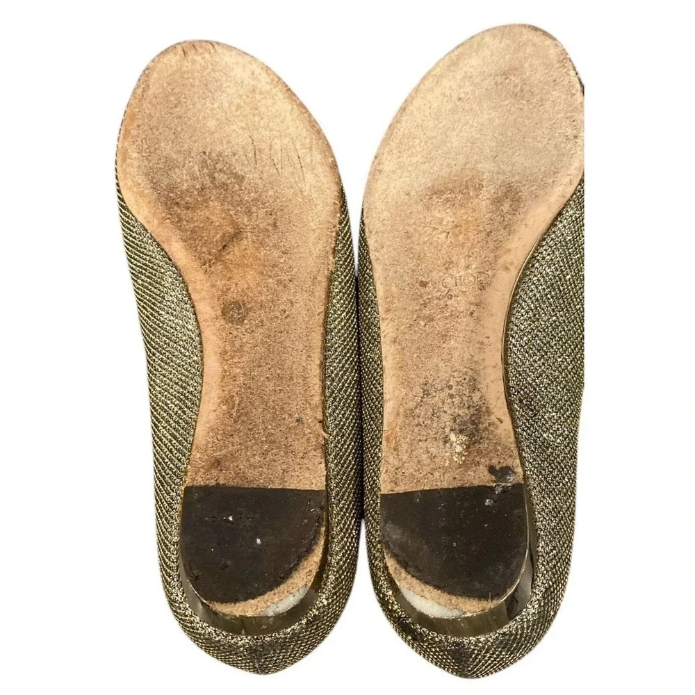 Jimmy Choo Glitter Peep Toe Ballet Flats Gold Sparkle Women Size 39 us 8-8.5